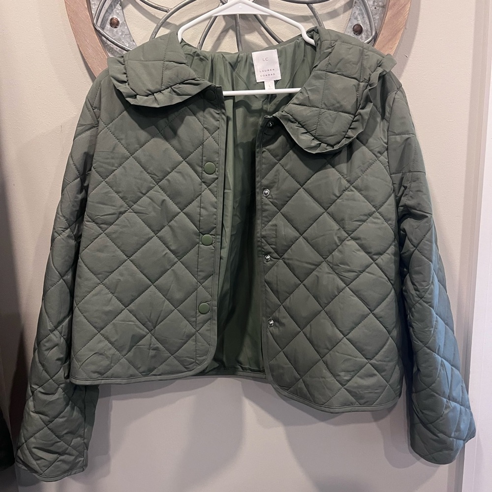 LC Lauren Conrad Quilted Green Collar Jacket with pockets